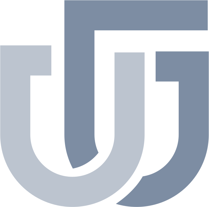 UnGovr monogram in two shades of gray, on a dark navy background